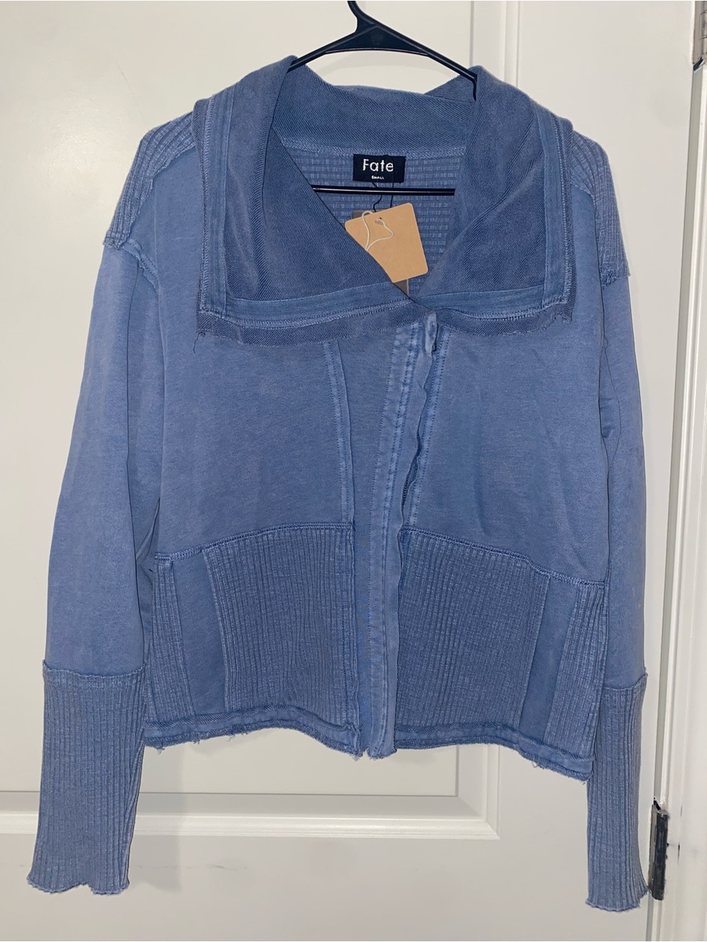 NWT Fate Cotton Zipper Cardigan In Dusty Blue